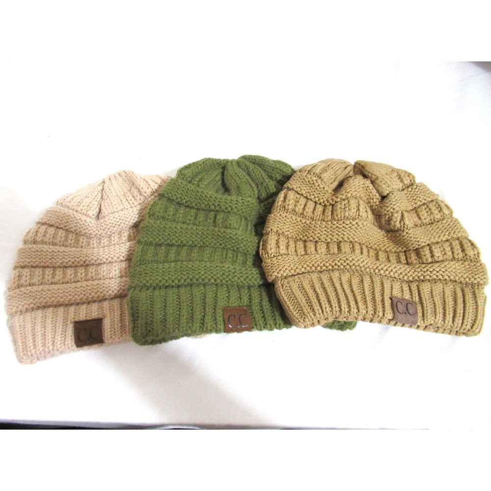 X3 C.C. California Women's Light Tan, Olive & Dark‎ Tan Knit Winter Beanie Hats